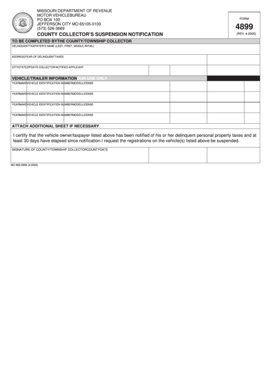 Fillable Form 4899 - County Collector