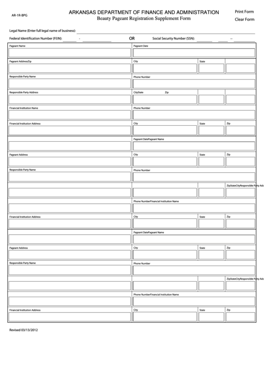 Fillable Form Ar-1r-Bpg - Beauty Pageant Registration Supplement Form Printable pdf