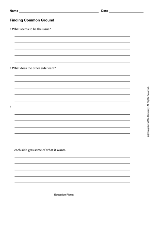 Finding Common Ground Template Printable pdf