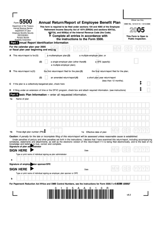 Fillable Form 5500 - Annual Return/report Of Employee Benefit Plan - 2005 Printable pdf