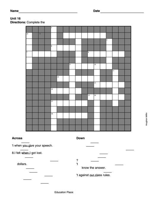 Level 6 Crossword Puzzle Template Printable pdf