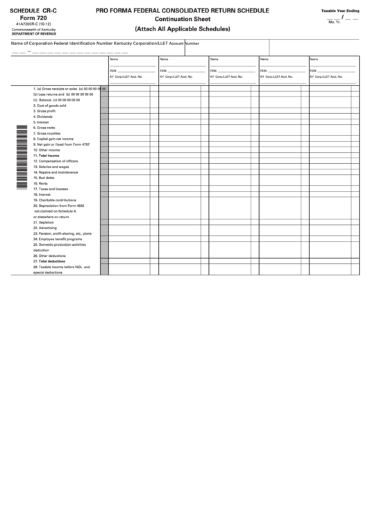 Form 720 41a720cr-C - Pro Forma Federal Consolidated Return Schedule Continuation Sheet Printable pdf