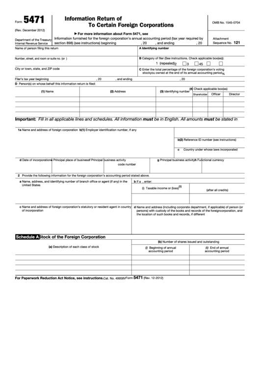 Form 5471 - Information Return Of U.s. Persons With Respect To Certain Foreign Corporations