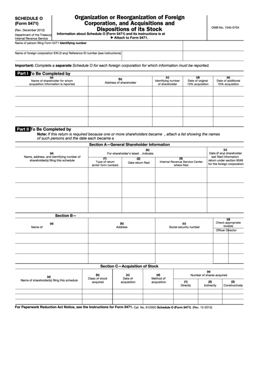 Fillable Form 5471 - Schedule O - Organization Or Reorganization Of Foreign Corporation, And Acquisitions And Dispositions Of Its Stock Printable pdf