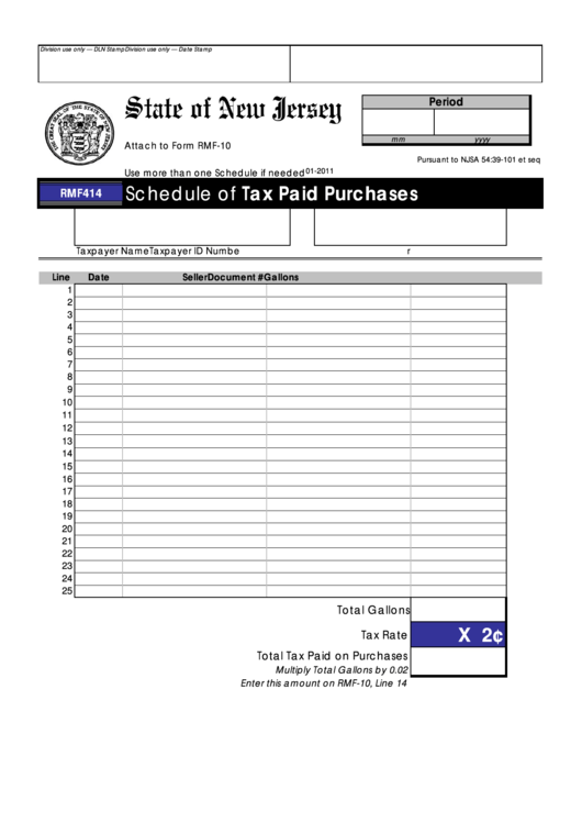 Fillable Form Rmf414 - Schedule Of Tax Paid Purchases Printable pdf