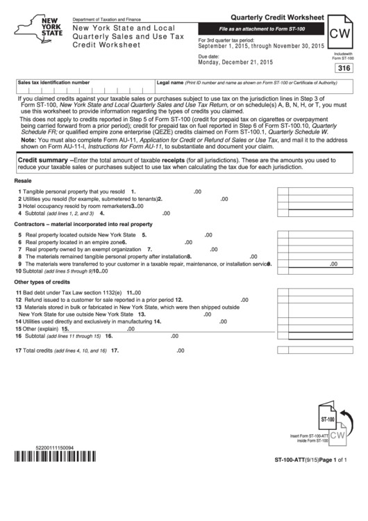 Form St 100 Att New York State And Local File As An Attachment To Form St 100 Quarterly Sales