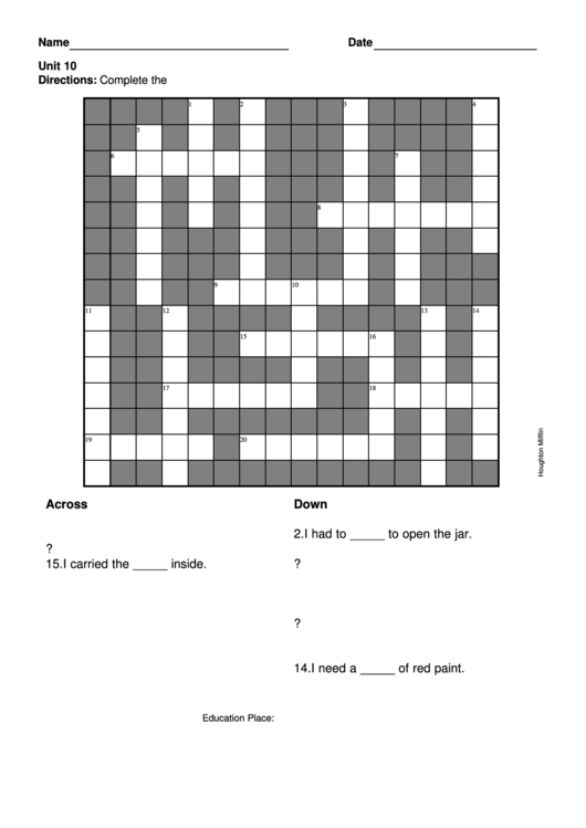 Level 6 Crossword Puzzle Template Printable pdf