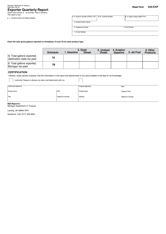 Fillable Form 4004 - Exporter Quarterly Report Printable pdf