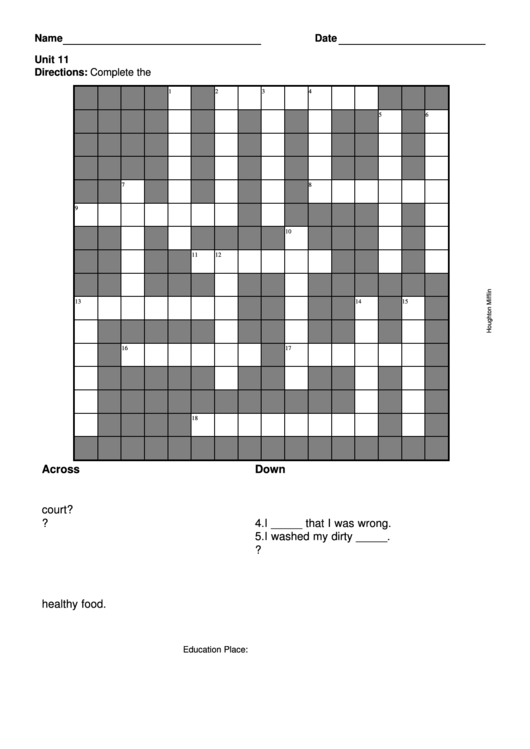 Level 6 Crossword Puzzle Template Printable pdf