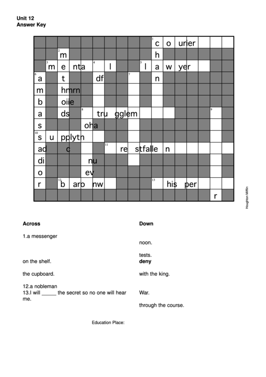 Level 6 Crossword Puzzle Template With Answers Printable pdf