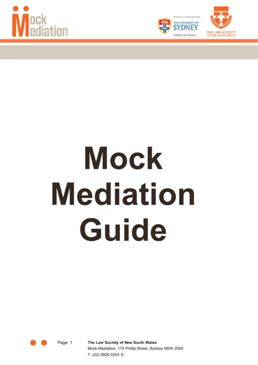 Mock Mediation Guide - Law Society Of New South Wales, Australia Printable pdf