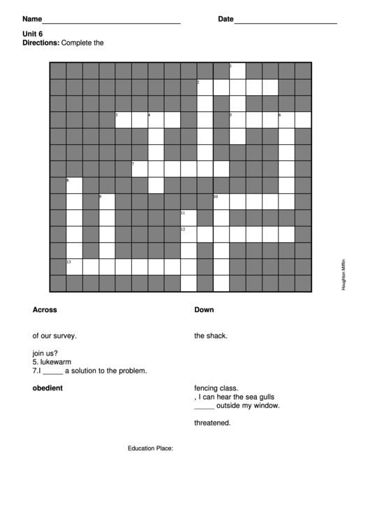 Level 6 Crossword Puzzle Template Printable pdf