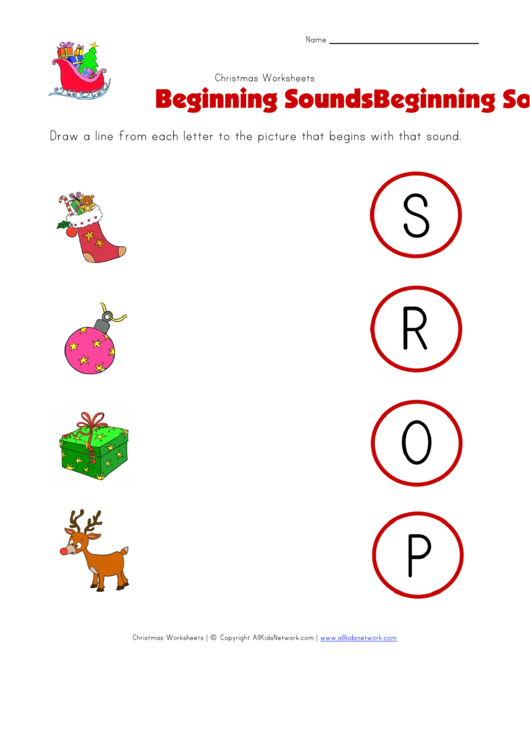 Christmas Beginning Sounds Worksheet Printable pdf