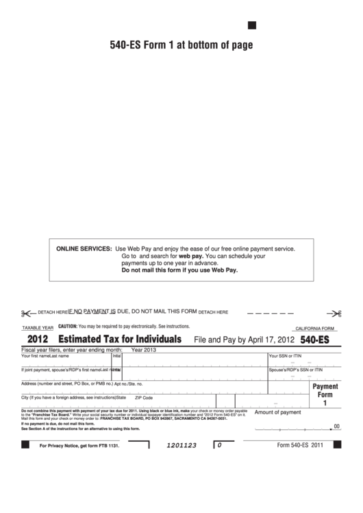 California Form 540-es - Estimated Tax For Individuals - 2012