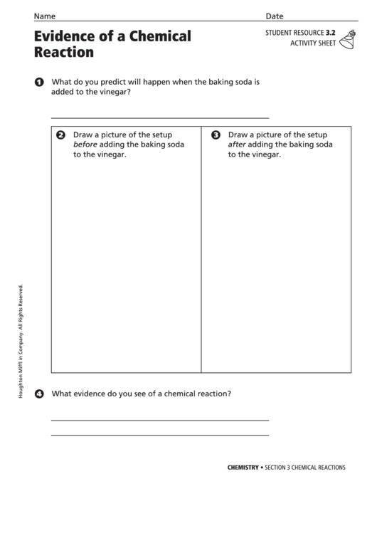 Evidence Of A Chemical Reaction Chemistry Activity Sheet