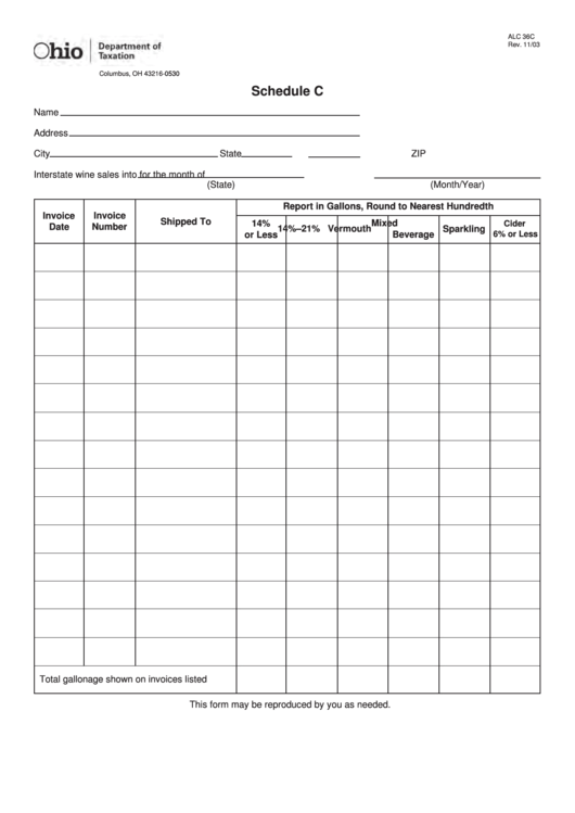 Fillable Form Alc 36c - Schedule C Printable pdf