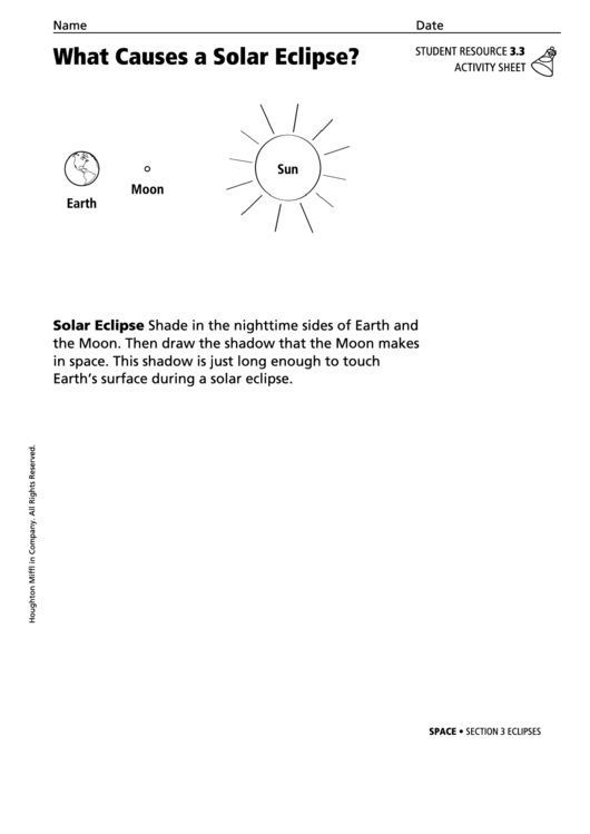 What Causes A Solar Eclipse Space Activity Sheet Printable pdf