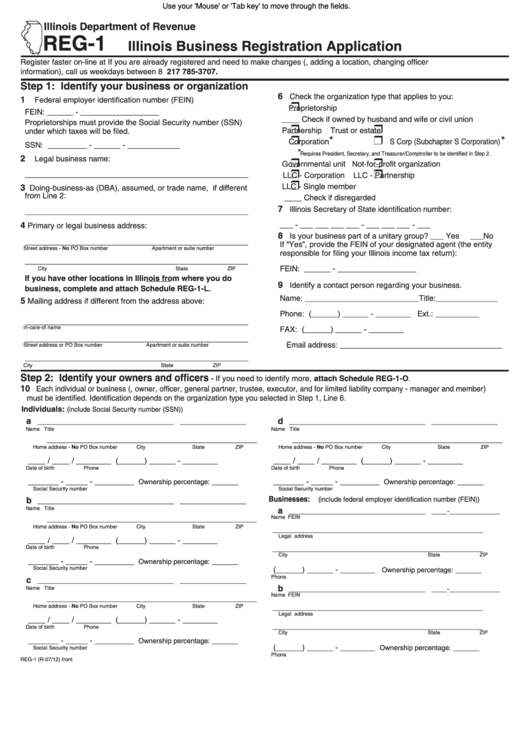 Fillable Form Reg-1 - Illinois Business Registration Application Printable pdf