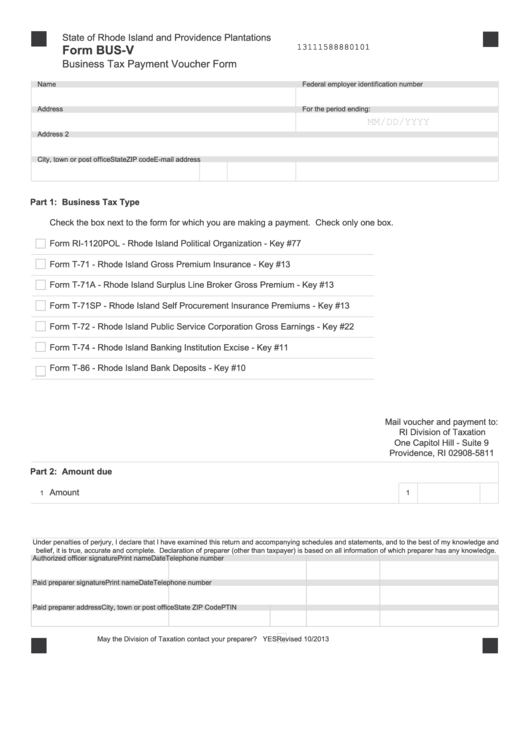 Form Bus-V - Rhode Island Business Tax Payment Voucher Form Printable pdf