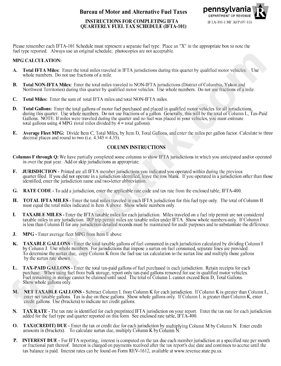 Instructions For Completing Ifta Quarterly Fuel Tax Schedule printable ...