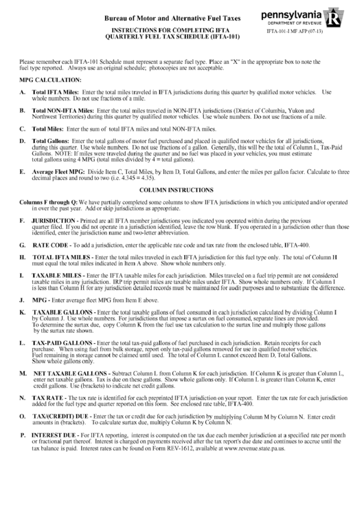 Instructions For Completing Ifta Quarterly Fuel Tax Schedule printable