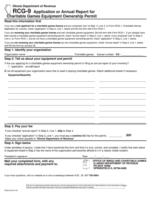 Form Rcg-9 - Application Or Annual Report For Charitable Games Equipment Ownership Permit Printable pdf