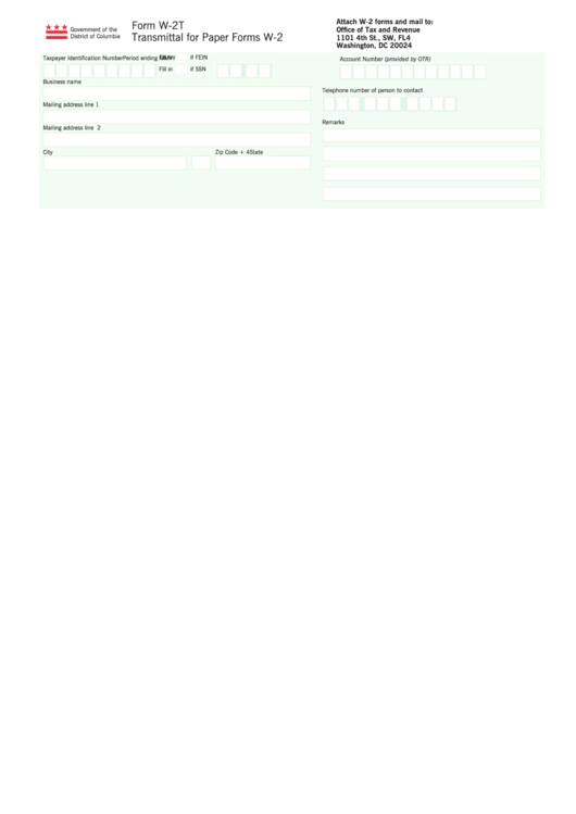 Form W-2t - Transmittal For Paper Forms W-2 Printable pdf
