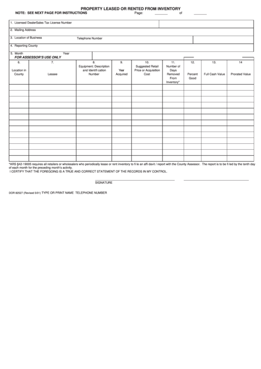 Fillable Form Dor 82527 - Property Leased Or Rented From Inventory Printable pdf