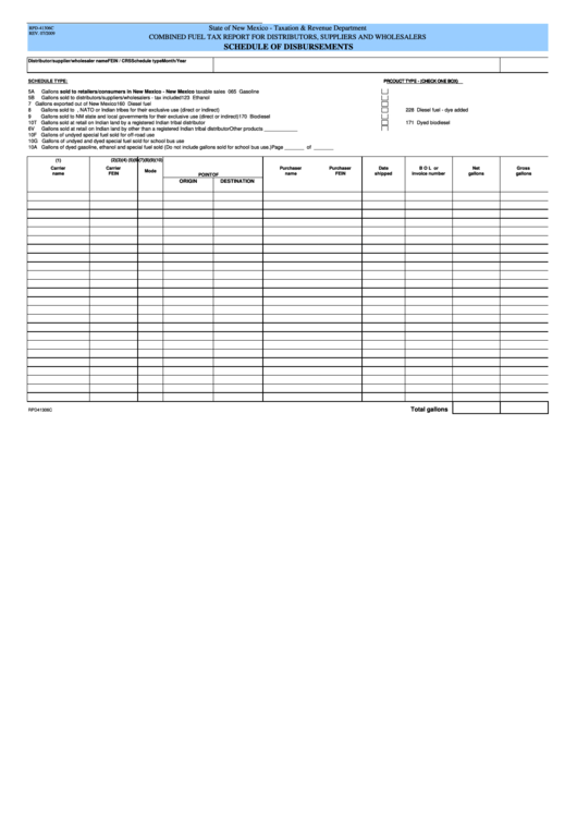 Fillable Form Rpd-41306c - Combined Fuel Tax Report For Distributors, Suppliers And Wholesalers Schedule Of Disbursements Printable pdf
