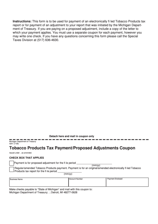 Form 4241 - Tobacco Products Tax Payment/proposed Adjustments Coupon Printable pdf