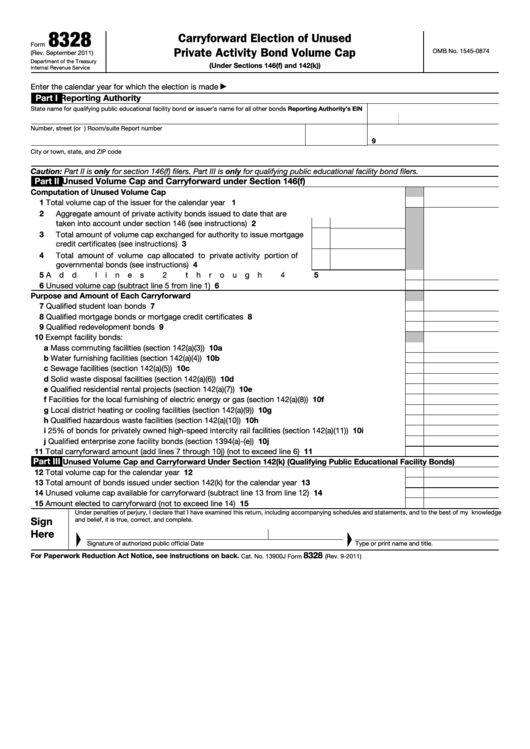 Fillable Form 8328 - Carryforward Election Of Unused Private Activity Bond Volume Cap Printable pdf