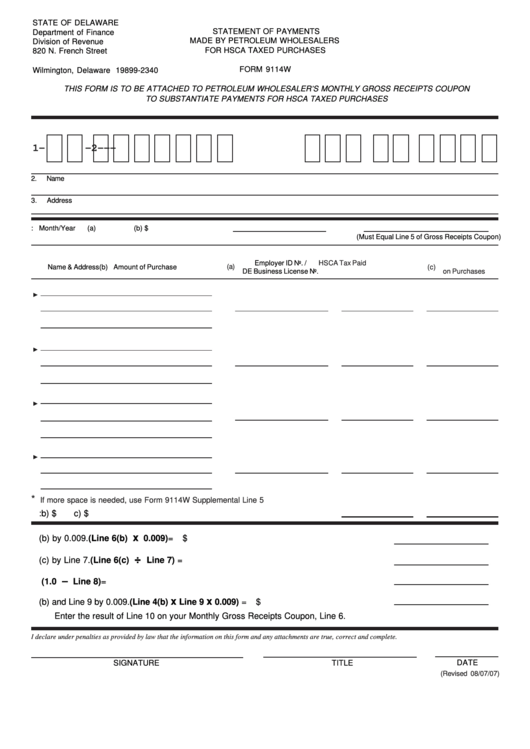 Fillable Form 9114w - Made By Petroleum Wholesalers For Hsca Taxed Purchases Printable pdf