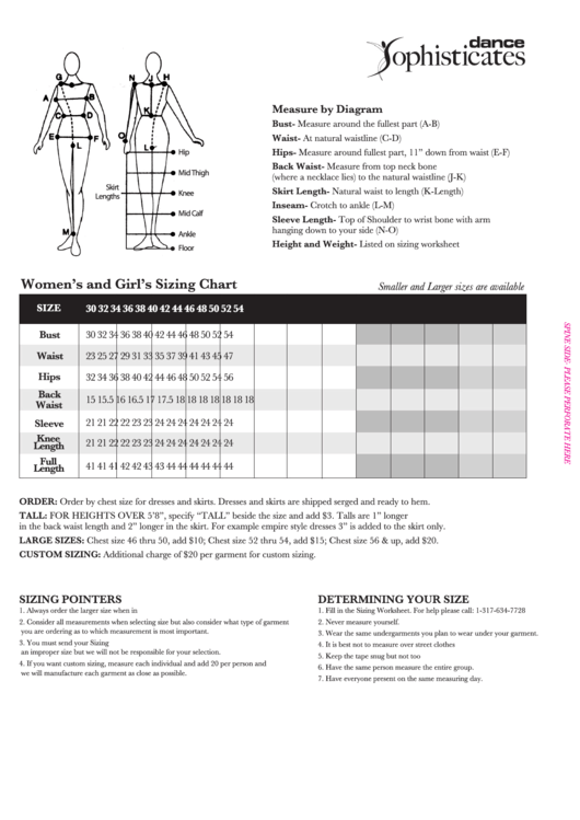 Dance Sophisticates Measure Chart Printable pdf