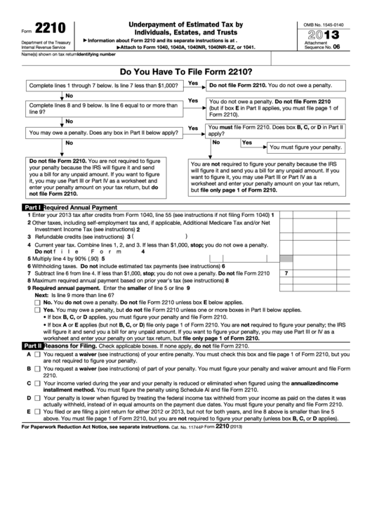 Fillable Form 2210 Underpayment Of Estimated Tax By Individuals