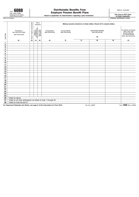 Fillable Form 6088 - Distributable Benefits From Employee Pension Benefit Plans Printable pdf