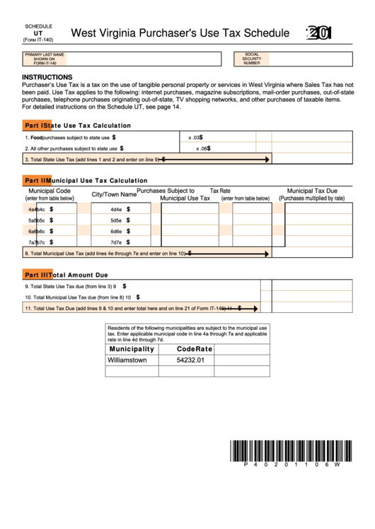 Schedule Ut (Form It-140) - West Virginia Purchaser