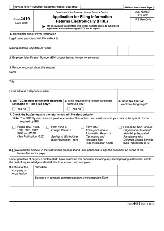 Form 4419 - Application For Filing Information Returns Electronically (fire)