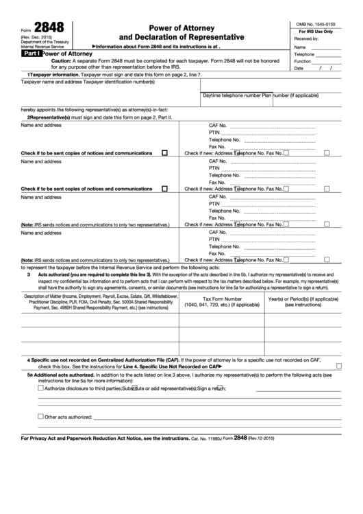 Form 2848 - Power Of Attorney And Declaration Of Representative