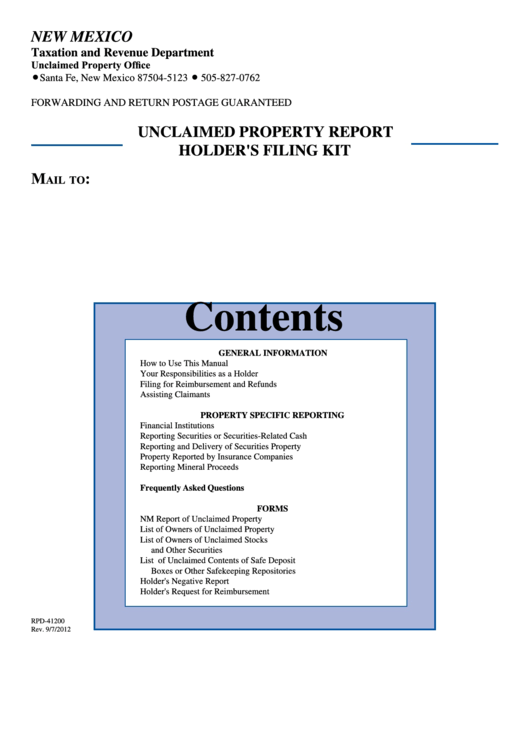 Rpd-41200 - Unclaimed Property Report Holder