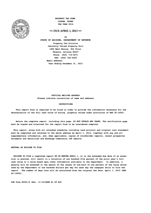 Dor Form 82061-A - Property Tax Form - Cooper Mines - 2014 Printable pdf