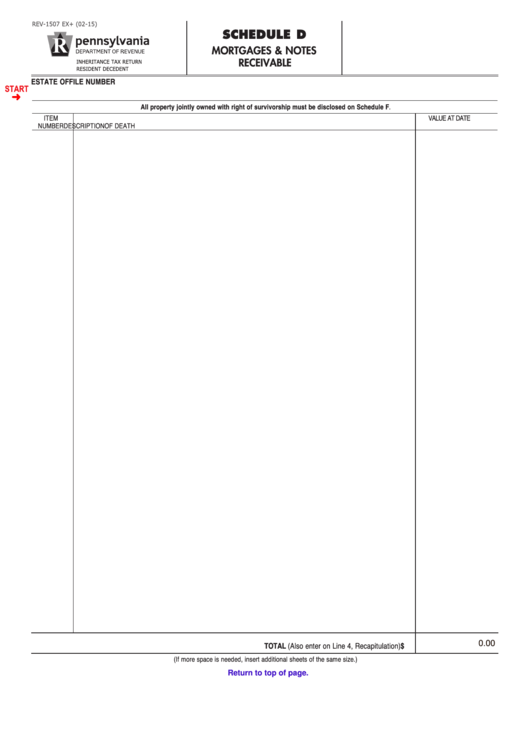 Fillable Form Rev-1507 Ex+ - Schedule D Mortgages & Notes Receivable Printable pdf
