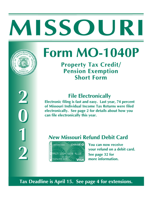Instructions For Form Mo-1040p - Property Tax Credit/ Pension Exemption Short Form - 2012 Printable pdf