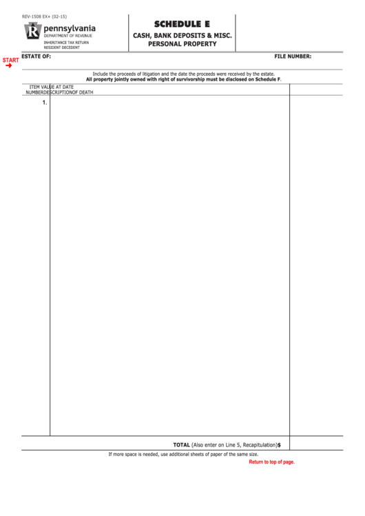 Fillable Form Rev-1508 Ex+ - Schedule E Cash, Bank Deposits & Misc. Personal Property Printable pdf