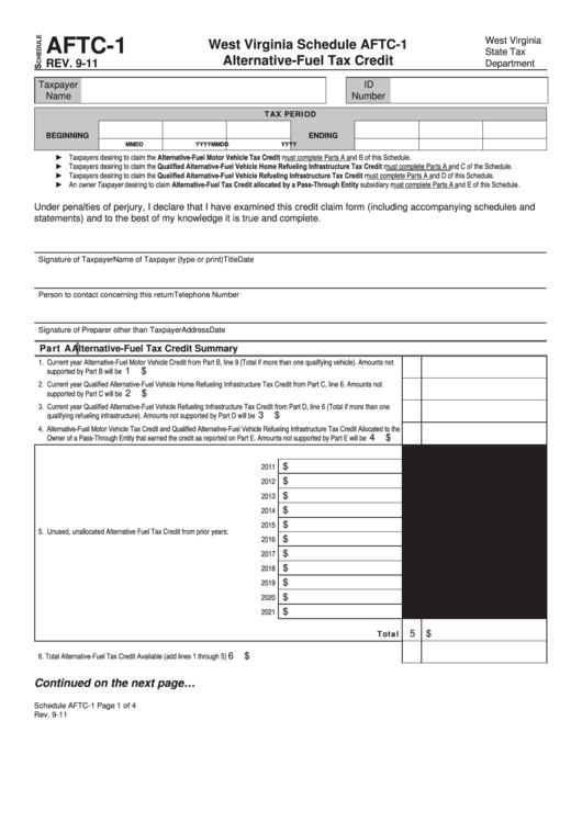 Schedule Aftc-1 - West Virginia Schedule Aftc-1 Alternative-Fuel Tax Credit Printable pdf