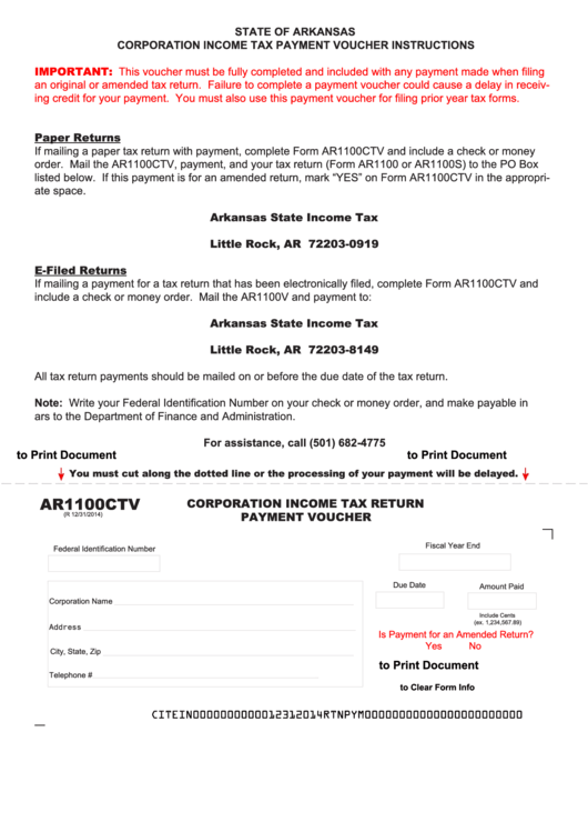 Fillable Form Ar1100ctv Arkansas Corporation Tax Return