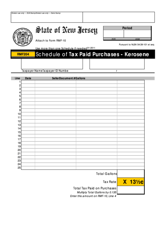 Fillable Schedule Rmf204 - Schedule Of Tax Paid Purchases - Kerosene Printable pdf