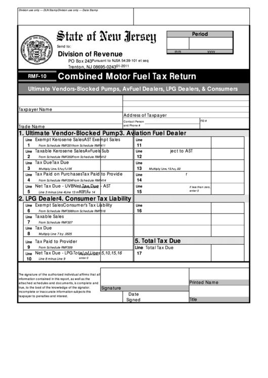 Fillable Form Rmf-10 - Combined Motor Fuel Tax Return Printable pdf