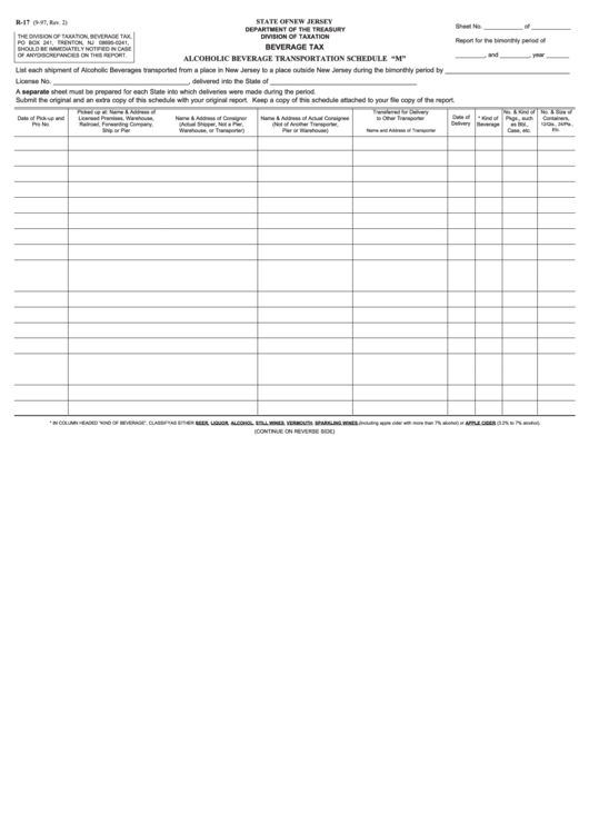 Fillable Schedule "M" (Form R-17) - Alcoholic Beverage Transportation Printable pdf