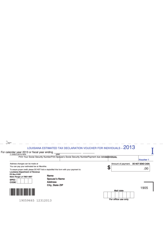 Fillable Form It-540es - Louisiana Estimated Tax Declaration Voucher For Individuals -2013 Printable pdf