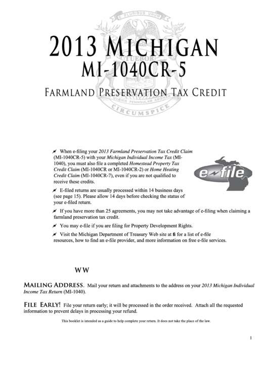 Form Mi-1040cr5 - Michigan Farmland Preservation Tax Credit Instructions - 2013 Printable pdf